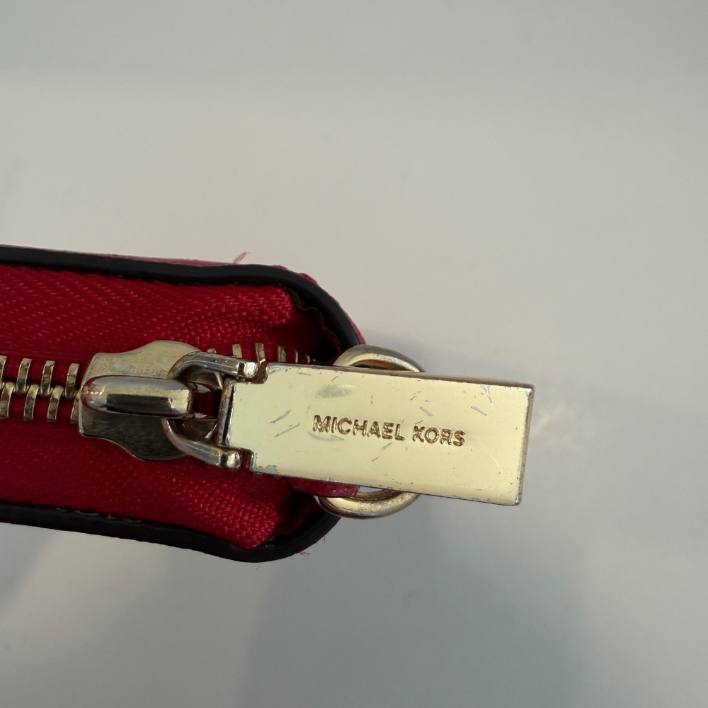 Michael Kors Red Zip Around Wallet With Gold Tone Polka Dots Multiple Pockets CC - Picture 4 of 6